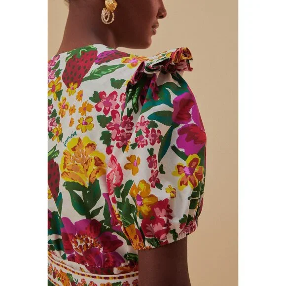 FARM RIO Romper XL Floral Off-White Flowerful Sketch Belted NEW - Picture 5 of 16